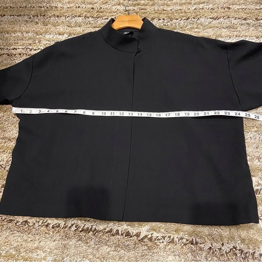 Eileen Fisher Medium Petite Wool Stand Collar Overshirt in Black (flaw)